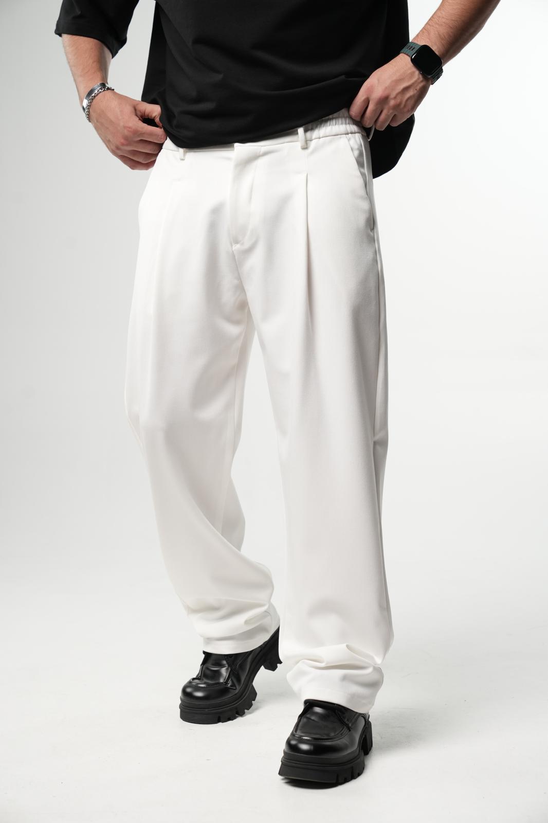 Pantalon Large blanc à Plis BGY1029 - ZG PREMIUM