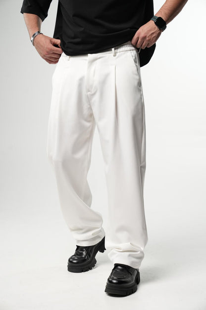Pantalon Large blanc à Plis BGY1029 - ZG PREMIUM