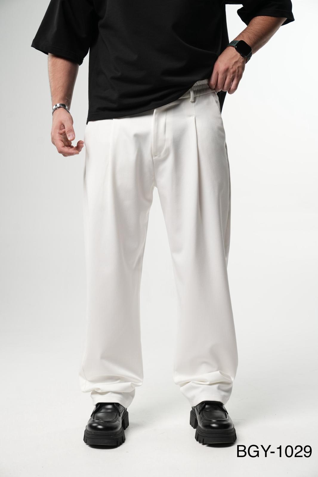 Pantalon Large blanc à Plis BGY1029 - ZG PREMIUM