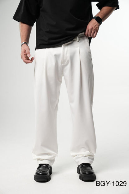 Pantalon Large blanc à Plis BGY1029 - ZG PREMIUM