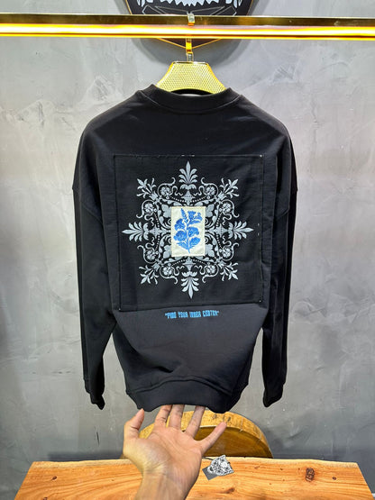 Sweat - Shirt Homme Noir Blason Royal Bleu - ZG PREMIUM