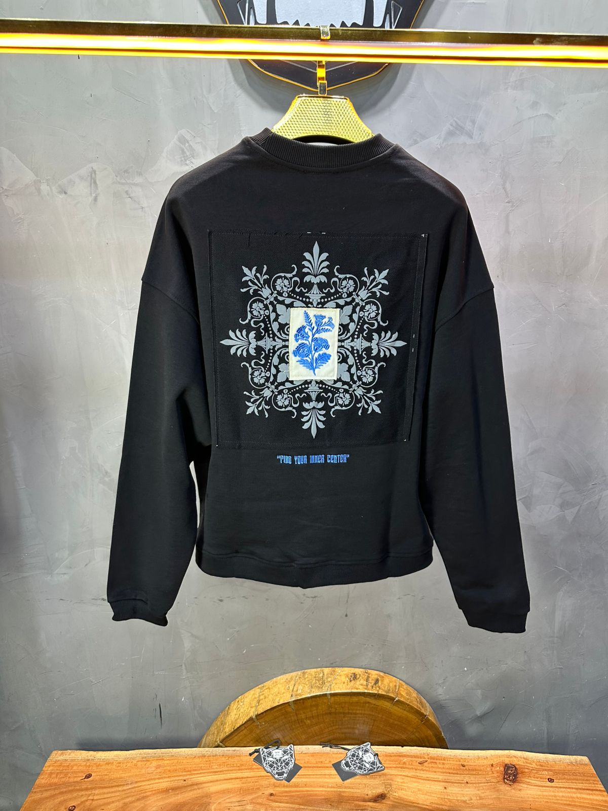 Sweat - Shirt Homme Noir Blason Royal Bleu - ZG PREMIUM