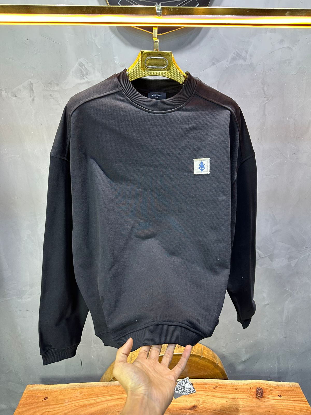 Sweat - Shirt Homme Noir Blason Royal Bleu - ZG PREMIUM