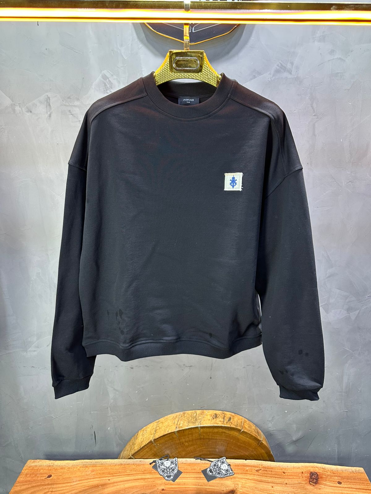 Sweat - Shirt Homme Noir Blason Royal Bleu - ZG PREMIUM
