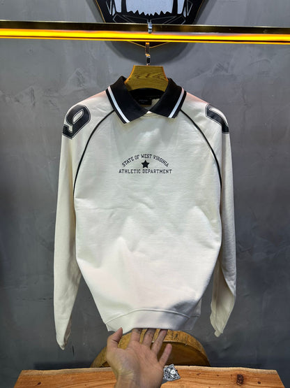 Sweat - Shirt Homme beige Col Blanc "Athletic 09" - ZG PREMIUM