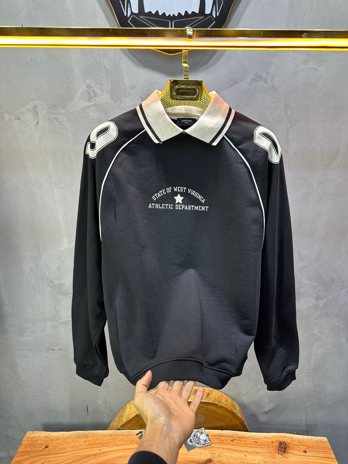 Sweat - Shirt Homme Noir Col Blanc "Athletic 09" - ZG PREMIUM