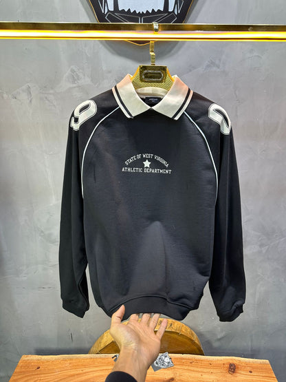 Sweat - Shirt Homme Noir Col Blanc "Athletic 09" - ZG PREMIUM
