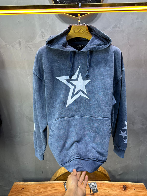 Sweat à Capuche Homme blue Effet Vintage avec Étoiles 25k70