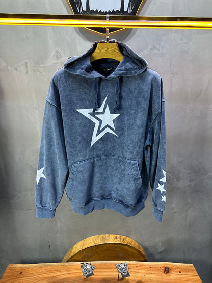 Sweat à Capuche Homme blue Effet Vintage avec Étoiles 25k70 - ZG PREMIUM