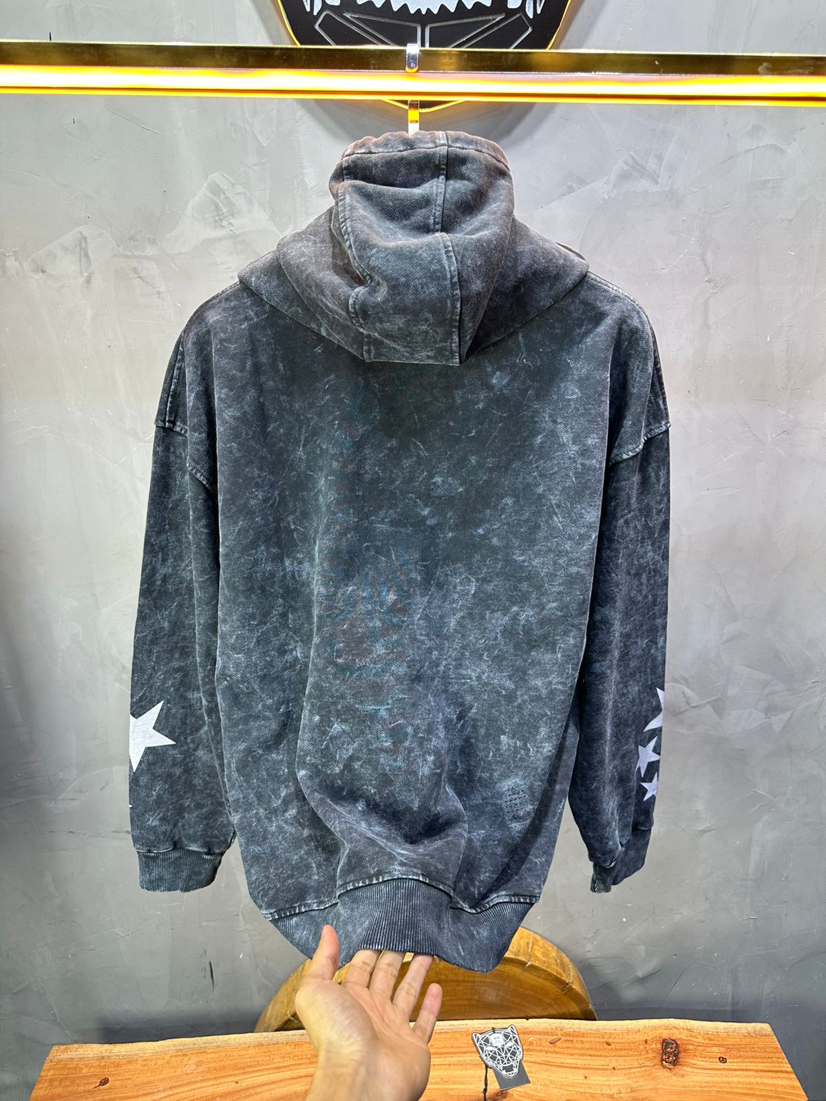 Sweat à Capuche Homme noir Effet Vintage avec Étoiles 25k70 - ZG PREMIUM
