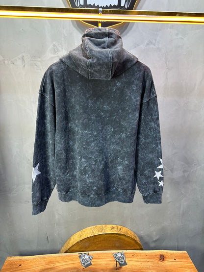 Sweat à Capuche Homme noir Effet Vintage avec Étoiles 25k70 - ZG PREMIUM