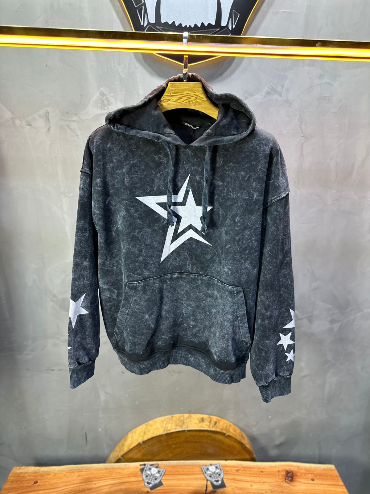 Sweat à Capuche Homme noir Effet Vintage avec Étoiles 25k70 - ZG PREMIUM