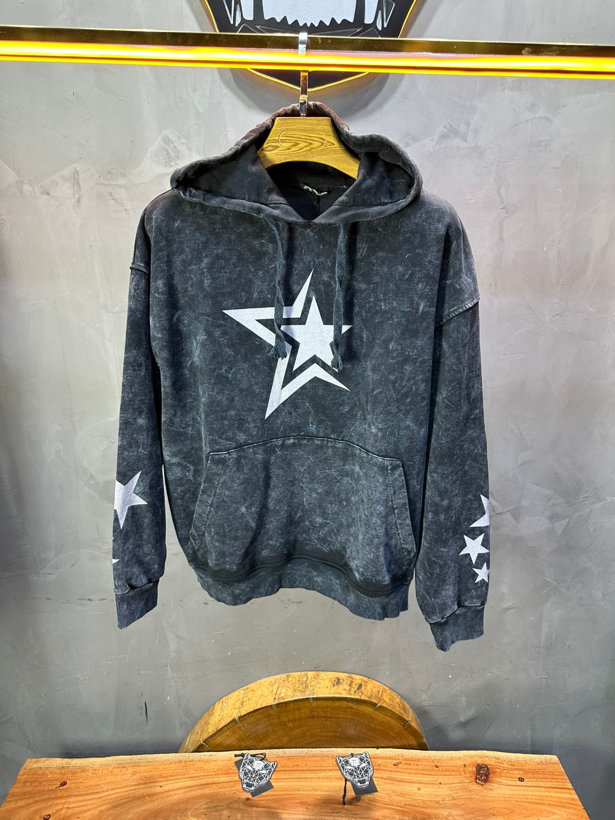 Sweat à Capuche Homme noir Effet Vintage avec Étoiles 25k70 - ZG PREMIUM