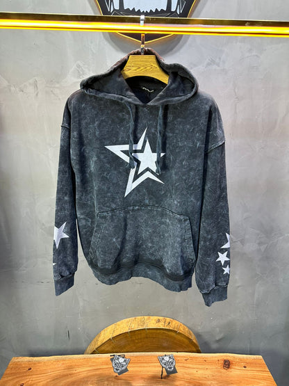 Sweat à Capuche Homme noir Effet Vintage avec Étoiles 25k70 - ZG PREMIUM