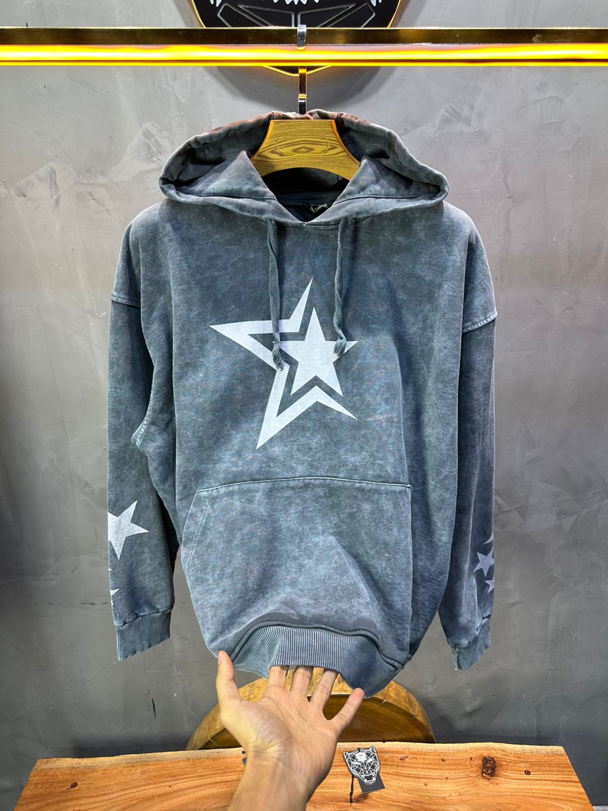 Sweat à Capuche Homme gris Effet Vintage avec Étoiles 25k70 - ZG PREMIUM