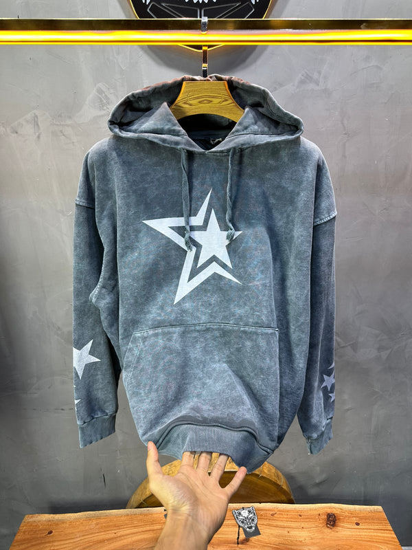 Sweat à Capuche Homme gris Effet Vintage avec Étoiles 25k70