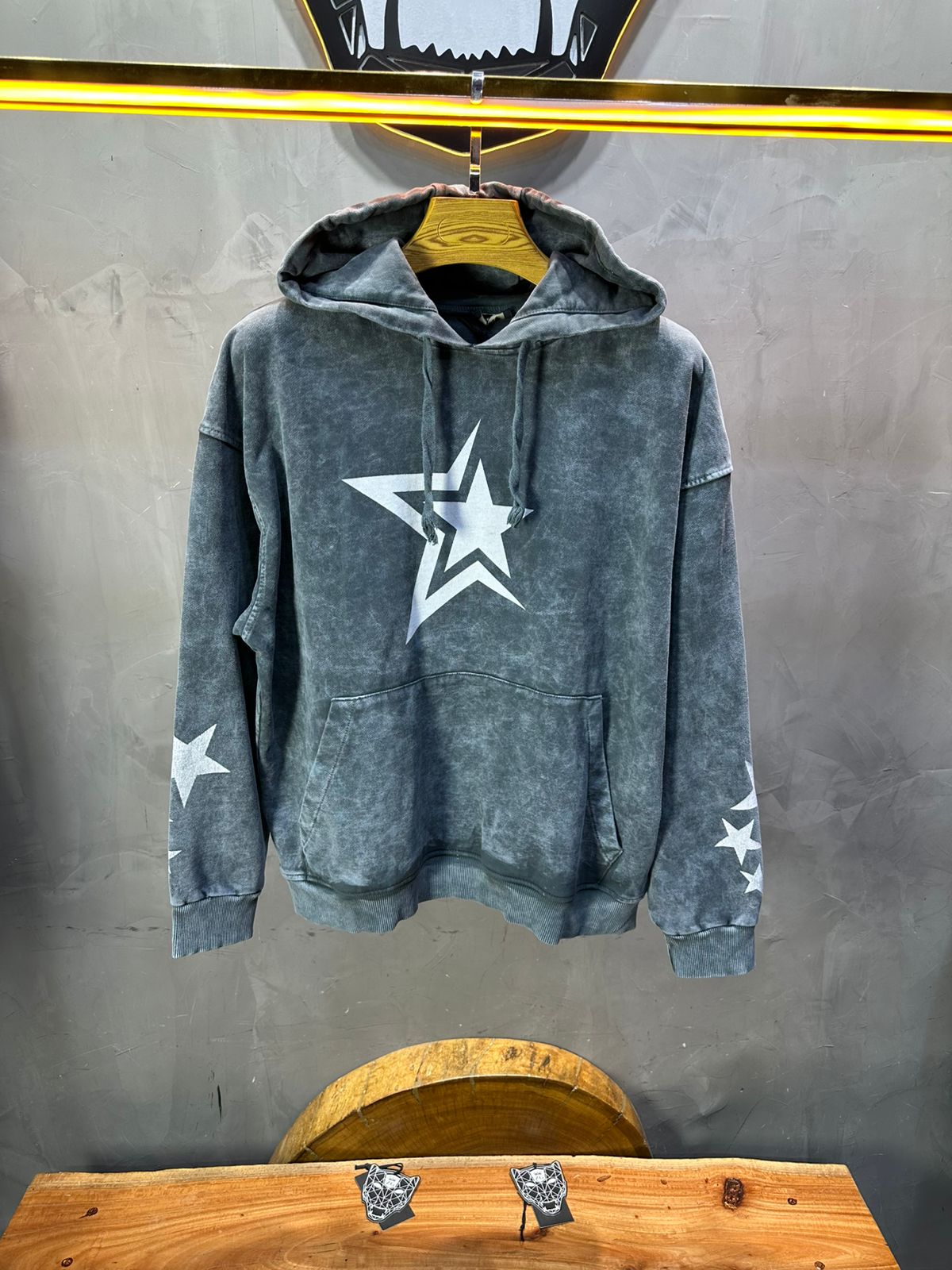 Sweat à Capuche Homme gris Effet Vintage avec Étoiles 25k70 - ZG PREMIUM