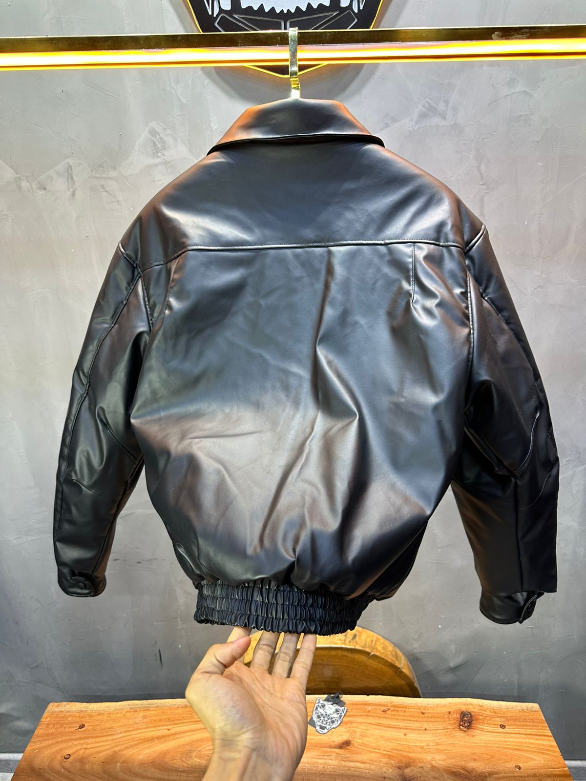 Blouson Bomber Homme Noir Oversize Effet Cuir 5090