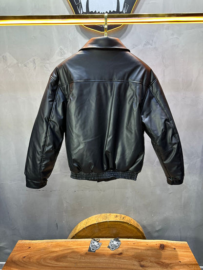 Blouson Bomber Homme Noir Oversize Effet Cuir 5090