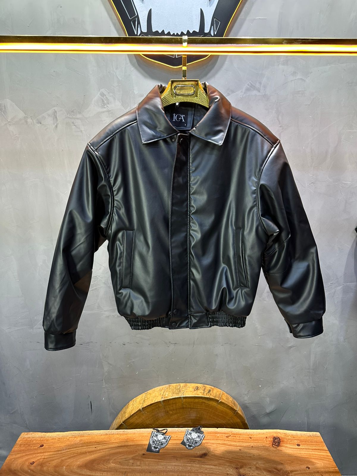 Blouson Bomber Homme Noir Oversize Effet Cuir 5090