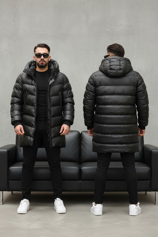 Doudoune Longue Noire Mat avec Capuche 8080 - ZG PREMIUM