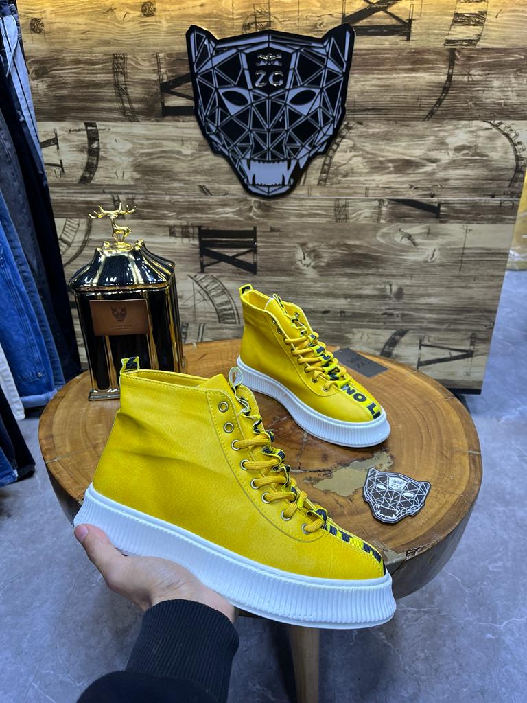 Boots Montantes Jaunes Semelle Blanche