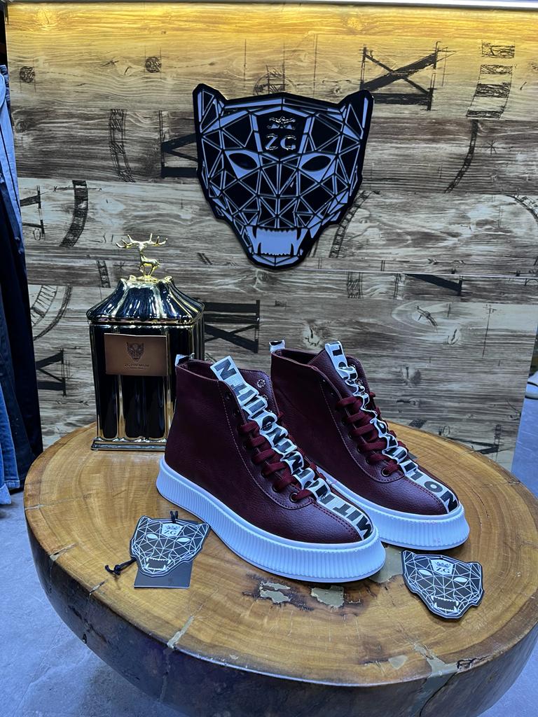 Boots Montantes Bordeaux Semelle Blanche