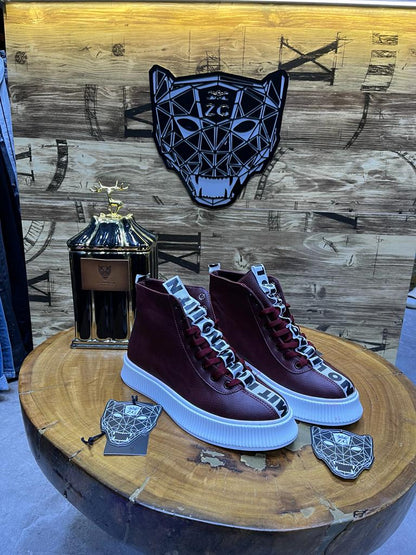 Boots Montantes Bordeaux Semelle Blanche