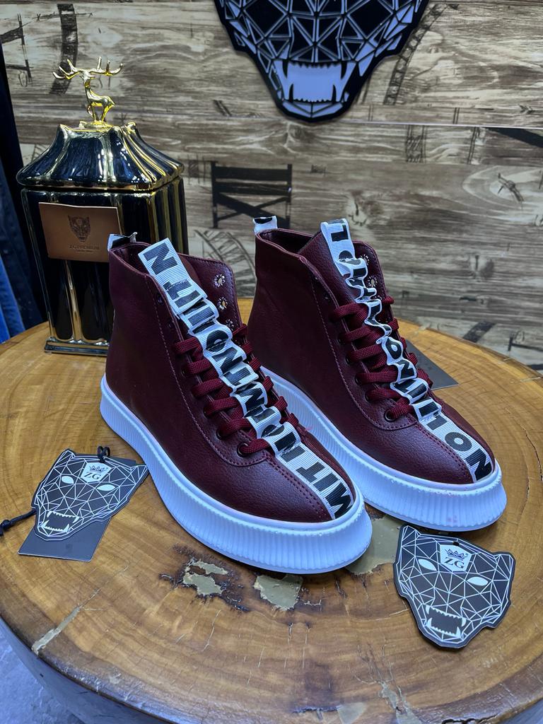 Boots Montantes Bordeaux Semelle Blanche