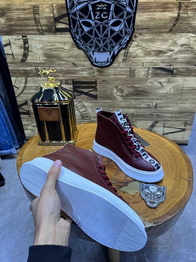 Boots Montantes Bordeaux Semelle Blanche