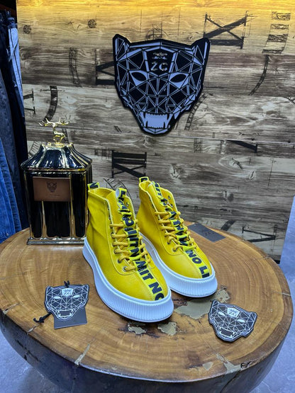 Boots Montantes Jaunes Semelle Blanche