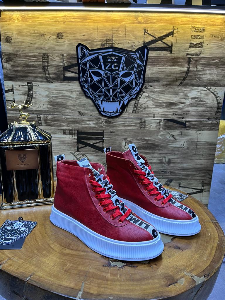 Boots Montantes Rouges Semelle Blanche