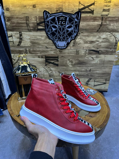 Boots Montantes Rouges Semelle Blanche