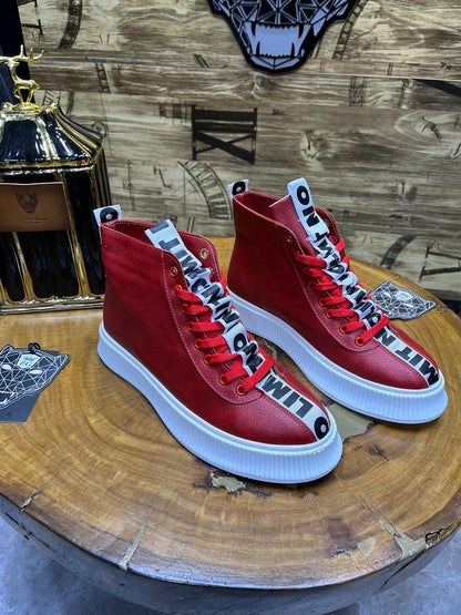 Boots Montantes Rouges Semelle Blanche