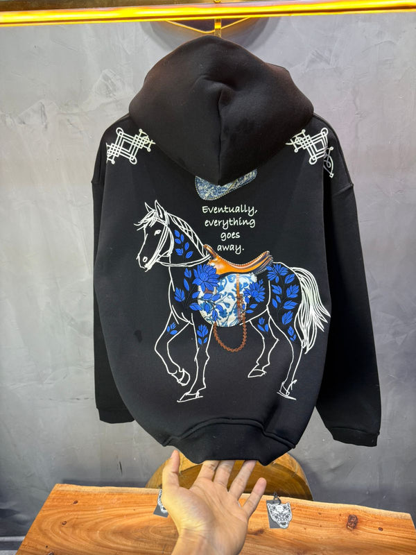 Hoodie Noir Cheval Oversize 4957