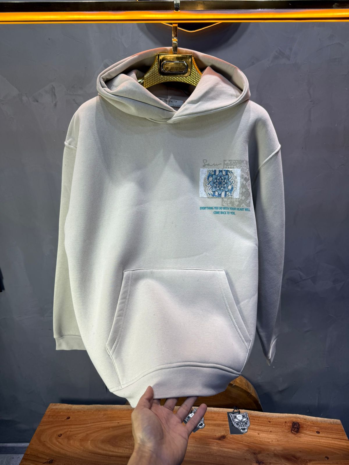 Hoodie beige Design Artistique Bleu Oversize 5012 - ZG PREMIUM
