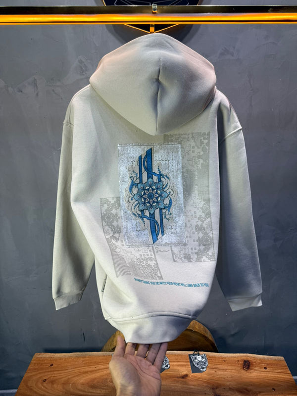 Hoodie beige Design Artistique Bleu Oversize 5012