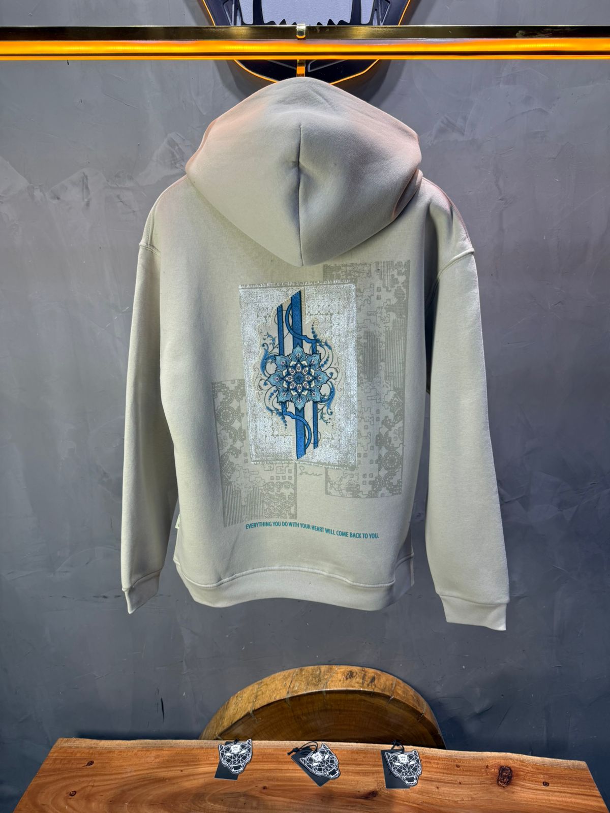 Hoodie beige Design Artistique Bleu Oversize 5012 - ZG PREMIUM