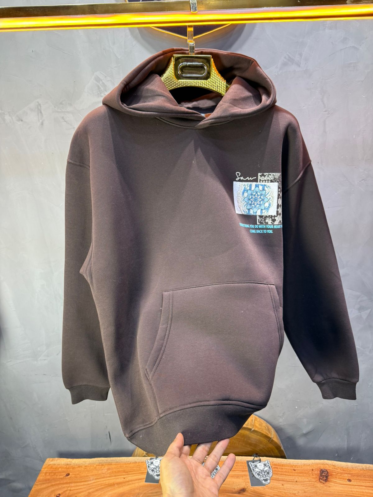 Hoodie Marron Design Artistique Bleu Oversize 5012 - ZG PREMIUM