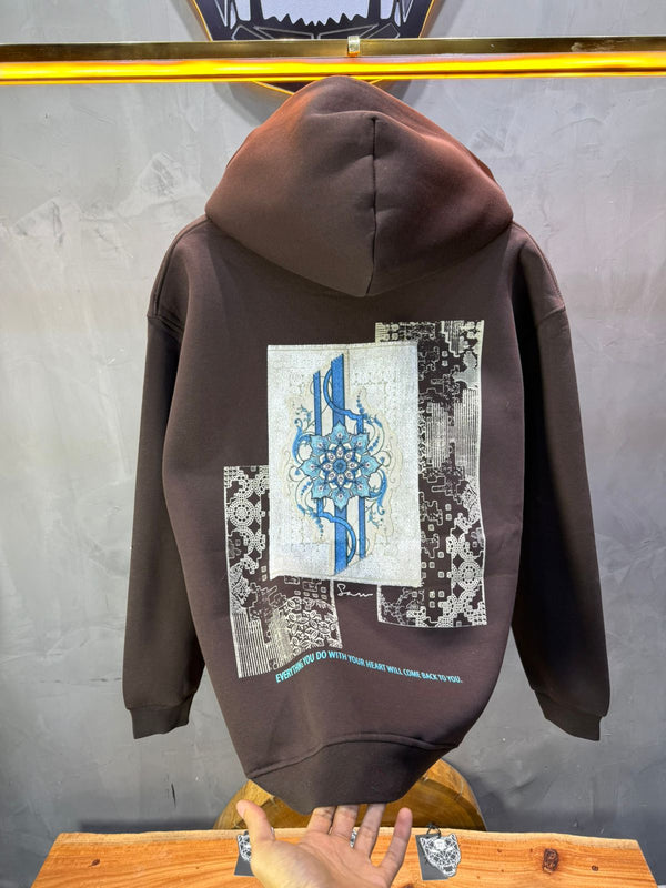 Hoodie Marron Design Artistique Bleu Oversize 5012