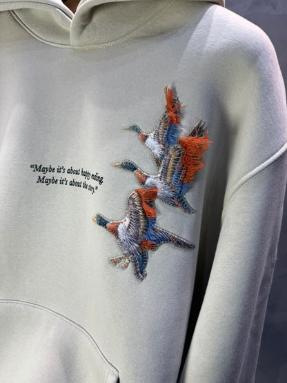 Hoodie beige Broderie Oiseaux Oversize 4996 - ZG PREMIUM