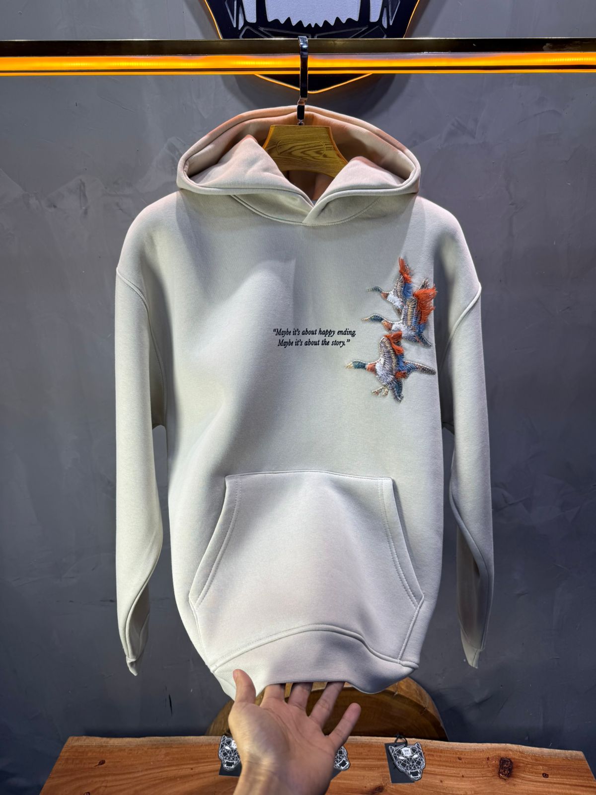 Hoodie beige Broderie Oiseaux Oversize 4996 - ZG PREMIUM