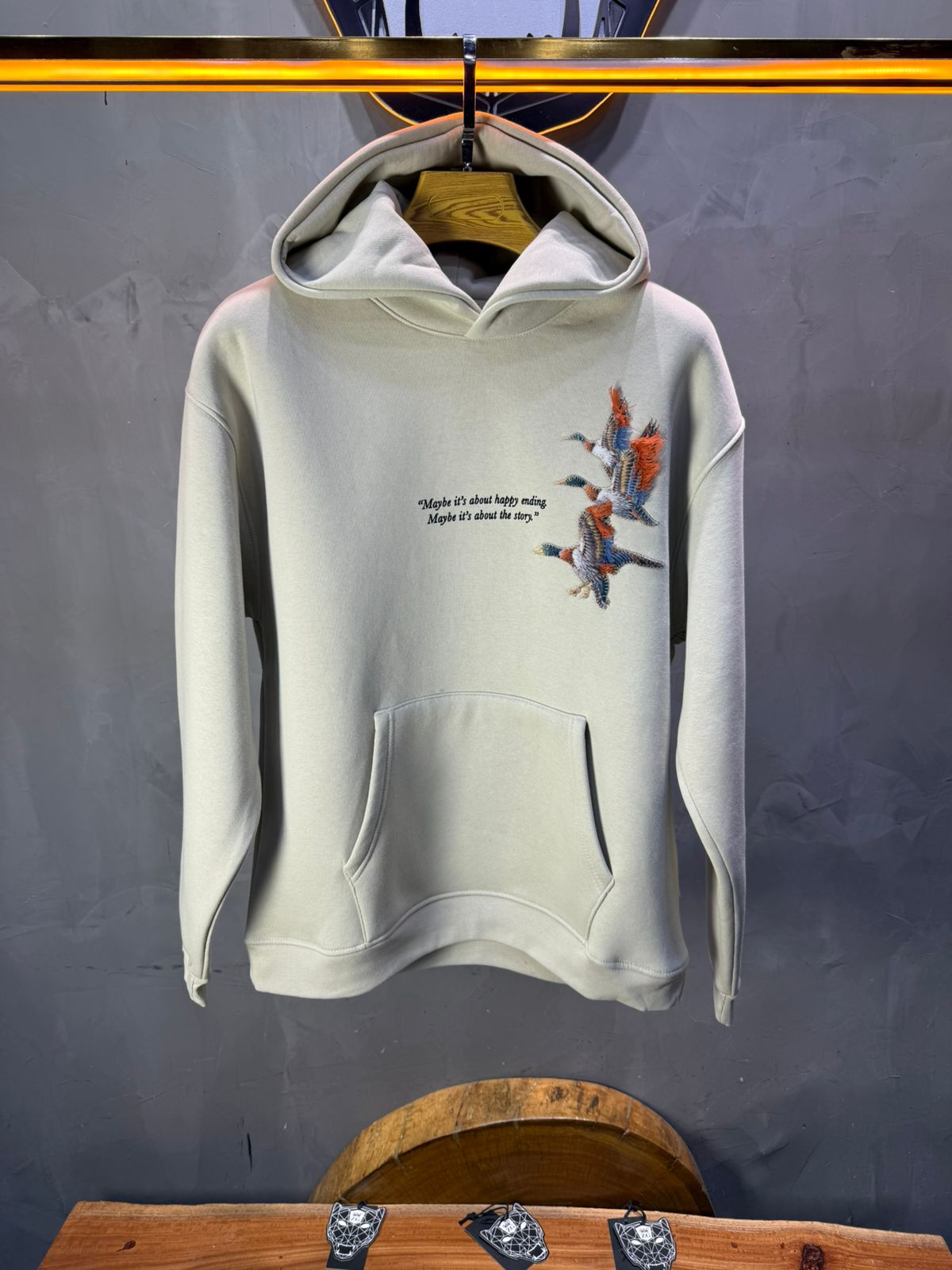 Hoodie beige Broderie Oiseaux Oversize 4996 - ZG PREMIUM