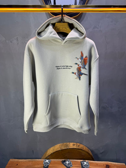 Hoodie beige Broderie Oiseaux Oversize 4996 - ZG PREMIUM