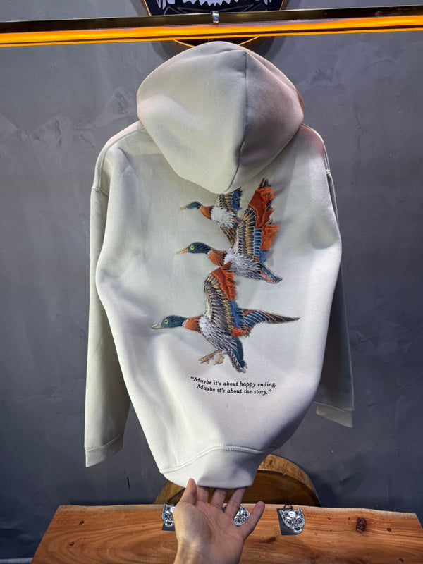 Hoodie beige Broderie Oiseaux Oversize 4996