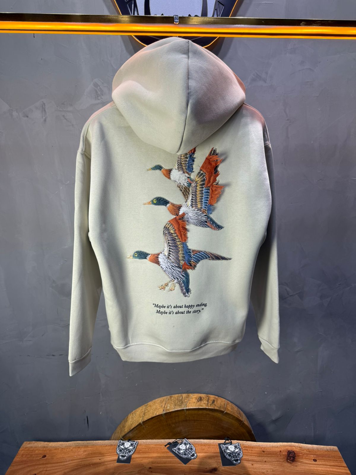 Hoodie beige Broderie Oiseaux Oversize 4996 - ZG PREMIUM