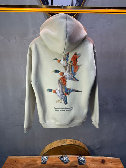 Hoodie beige Broderie Oiseaux Oversize 4996 - ZG PREMIUM
