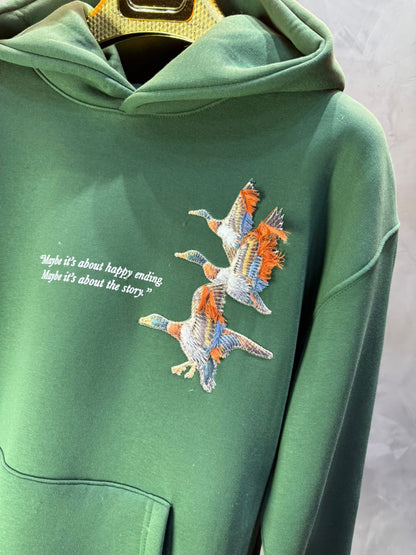 Hoodie vert Broderie Oiseaux Oversize 4996 - ZG PREMIUM