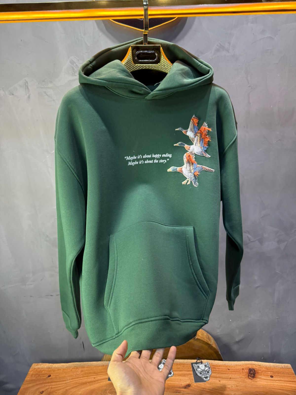 Hoodie vert Broderie Oiseaux Oversize 4996 - ZG PREMIUM