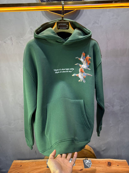 Hoodie vert Broderie Oiseaux Oversize 4996 - ZG PREMIUM